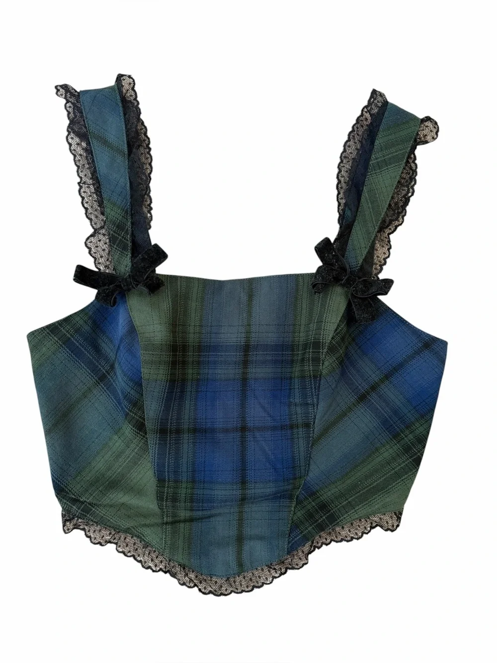 Kimchi Blue UO Plaid Lace Corset Cami Top Green Blue Black Size S